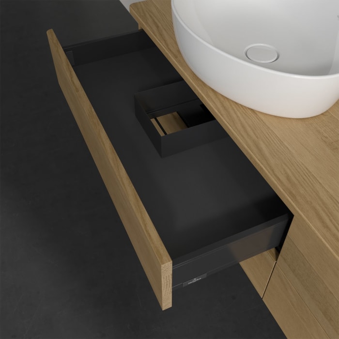 Villeroy & Boch Antao Waschbeckenunterschrank, 160 x 19 cm, 4 Auszüge, Fronten ohne Struktur, mit Hahnloch, für Waschtisch links und rechts