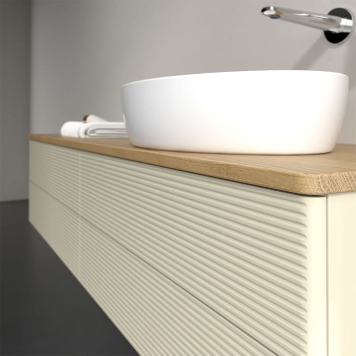 Villeroy & Boch Antao Waschbeckenunterschrank, 160 x 19 cm, 4 Auszüge, Fronten mit Struktur, ohne Hahnloch, für Waschtisch rechts