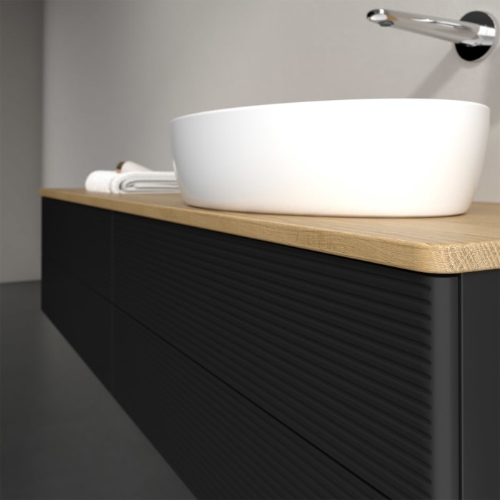 Villeroy & Boch Antao Waschbeckenunterschrank, 160 x 19 cm, 4 Auszüge, Fronten mit Struktur, ohne Hahnloch, für Waschtisch rechts