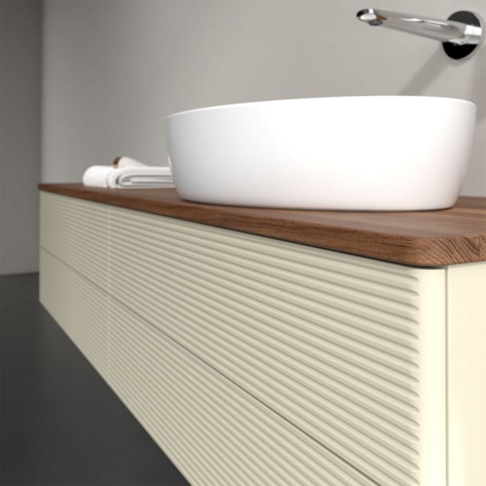 Villeroy & Boch Antao Waschbeckenunterschrank, 160 x 19 cm, 4 Auszüge, Fronten mit Struktur, ohne Hahnloch, für Waschtisch rechts