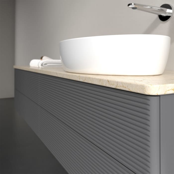 Villeroy & Boch Antao Waschbeckenunterschrank, 160 x 19 cm, 4 Auszüge, Fronten mit Struktur, ohne Hahnloch, für Waschtisch rechts