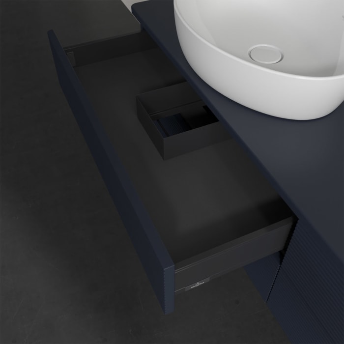 Villeroy & Boch Antao Waschbeckenunterschrank, 160 x 19 cm, 4 Auszüge, Fronten mit Struktur, ohne Hahnloch, für Waschtisch links und rechts