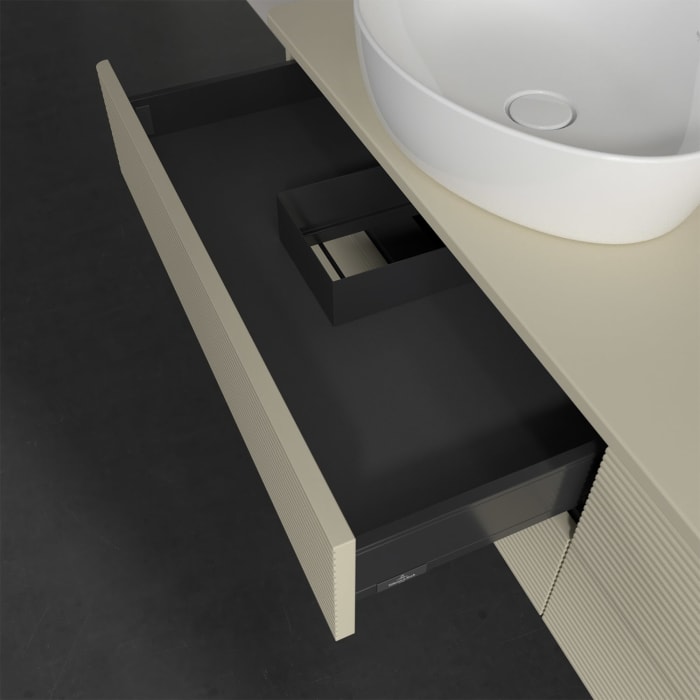 Villeroy & Boch Antao Waschbeckenunterschrank, 160 x 19 cm, 4 Auszüge, Fronten mit Struktur, ohne Hahnloch, für Waschtisch links und rechts