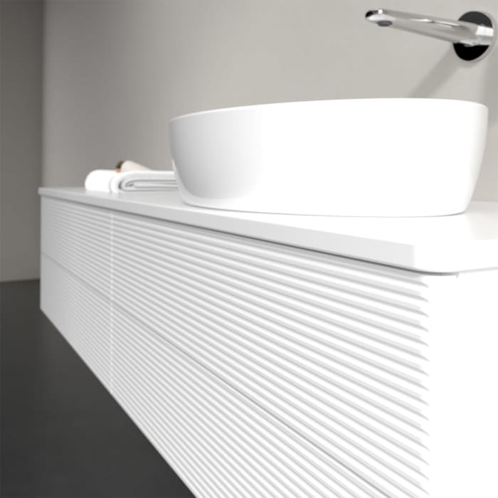 Villeroy & Boch Antao Waschbeckenunterschrank, 160 x 19 cm, 4 Auszüge, Fronten mit Struktur, mit Hahnloch, für Waschtisch rechts