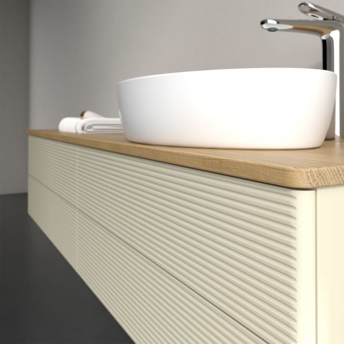 Villeroy & Boch Antao Waschbeckenunterschrank, 160 x 19 cm, 4 Auszüge, Fronten mit Struktur, mit Hahnloch, für Waschtisch rechts