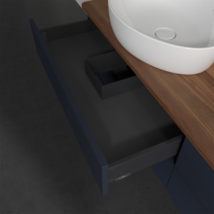 Villeroy & Boch Antao Waschbeckenunterschrank, 160 x 19 cm, 4 Auszüge, Fronten mit Struktur, ohne Hahnloch, für Waschtisch links und rechts