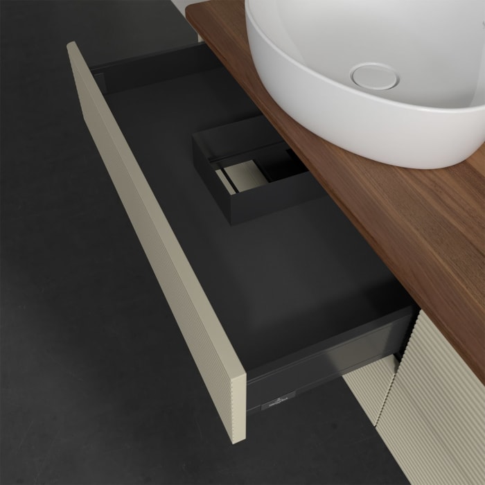 Villeroy & Boch Antao Waschbeckenunterschrank, 160 x 19 cm, 4 Auszüge, Fronten mit Struktur, ohne Hahnloch, für Waschtisch links und rechts