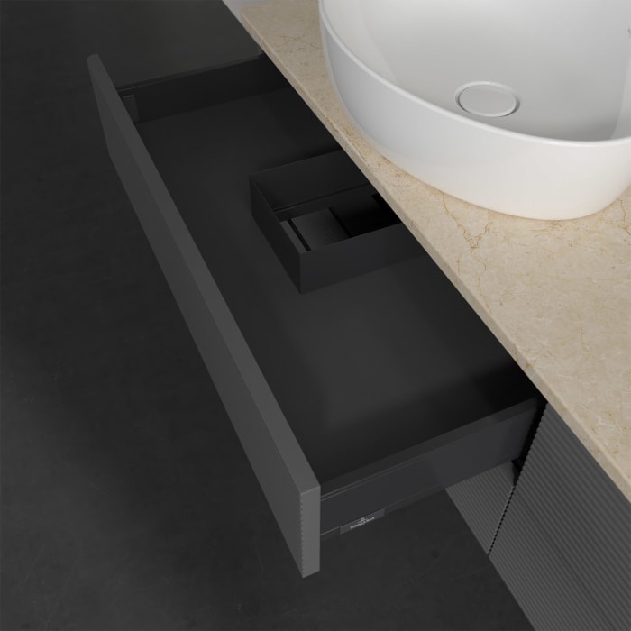 Villeroy & Boch Antao Waschbeckenunterschrank, 160 x 19 cm, 4 Auszüge, Fronten mit Struktur, ohne Hahnloch, für Waschtisch links und rechts