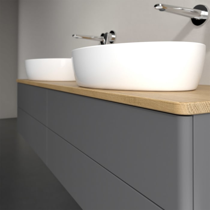 Villeroy & Boch Antao Waschbeckenunterschrank, 160 x 19 cm, 4 Auszüge, Fronten ohne Struktur, ohne Hahnloch, für Waschtisch links und rechts