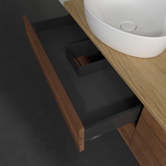 Villeroy & Boch Antao Waschbeckenunterschrank, 160 x 19 cm, 4 Auszüge, Fronten mit Struktur, mit Hahnloch, für Waschtisch links und rechts