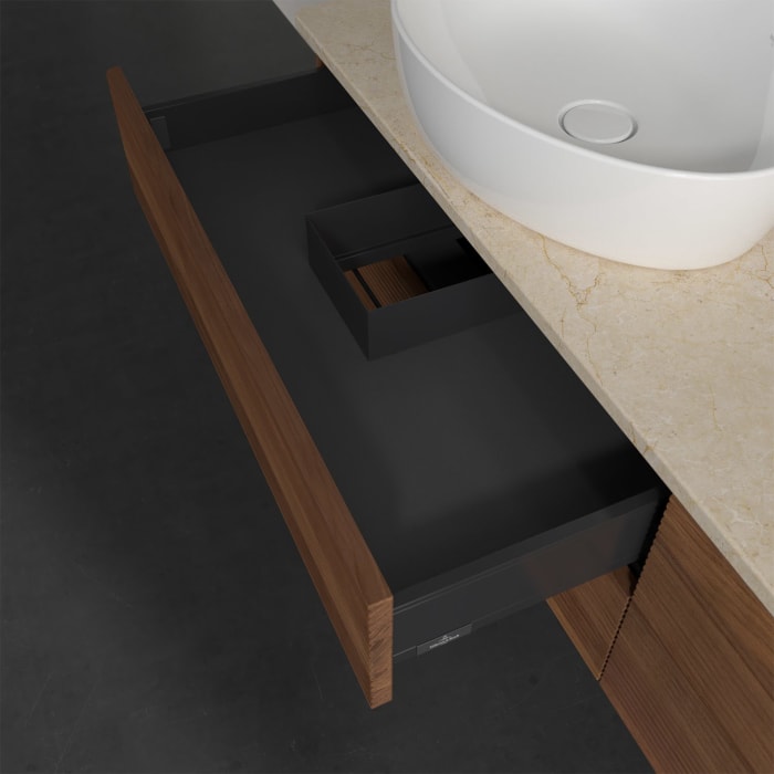 Villeroy & Boch Antao Waschbeckenunterschrank, 160 x 19 cm, 4 Auszüge, Fronten mit Struktur, mit Hahnloch, für Waschtisch links und rechts