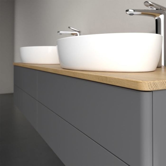 Villeroy & Boch Antao Waschbeckenunterschrank, 160 x 19 cm, 4 Auszüge, Fronten ohne Struktur, mit Hahnloch, für Waschtisch links und rechts