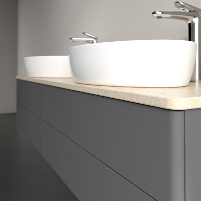 Villeroy & Boch Antao Waschbeckenunterschrank, 160 x 19 cm, 4 Auszüge, Fronten ohne Struktur, mit Hahnloch, für Waschtisch links und rechts