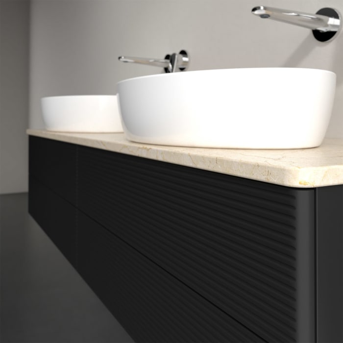 Villeroy & Boch Antao Waschbeckenunterschrank, 160 x 19 cm, 4 Auszüge, Fronten mit Struktur, ohne Hahnloch, für Waschtisch links und rechts