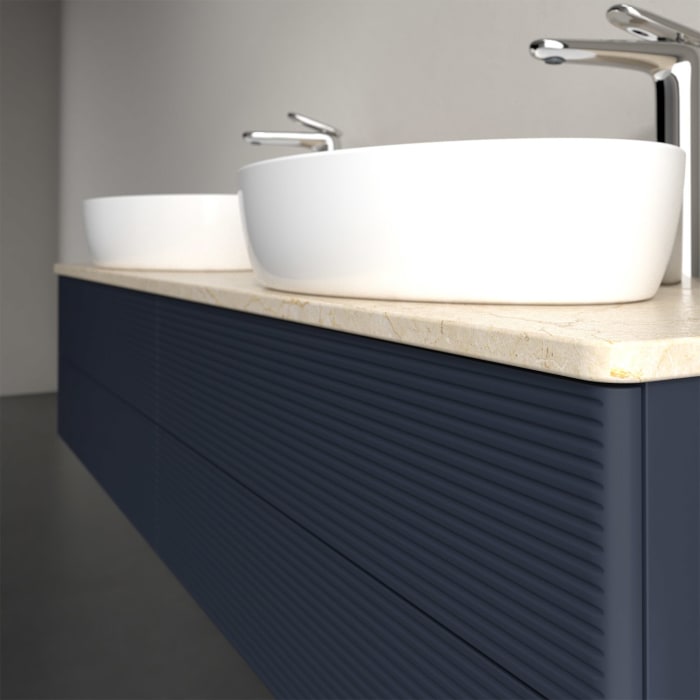 Villeroy & Boch Antao Waschbeckenunterschrank, 160 x 19 cm, 4 Auszüge, Fronten mit Struktur, mit Hahnloch, für Waschtisch links und rechts