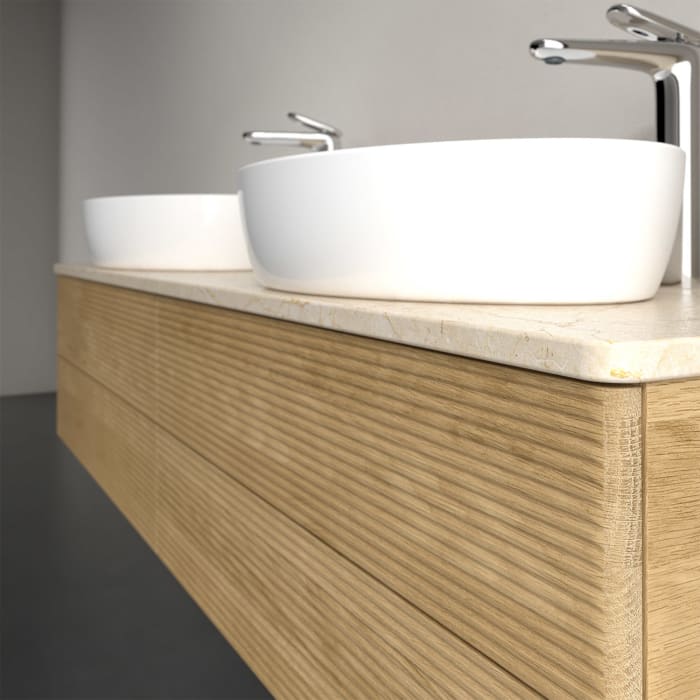 Villeroy & Boch Antao Waschbeckenunterschrank, 160 x 19 cm, 4 Auszüge, Fronten mit Struktur, mit Hahnloch, für Waschtisch links und rechts