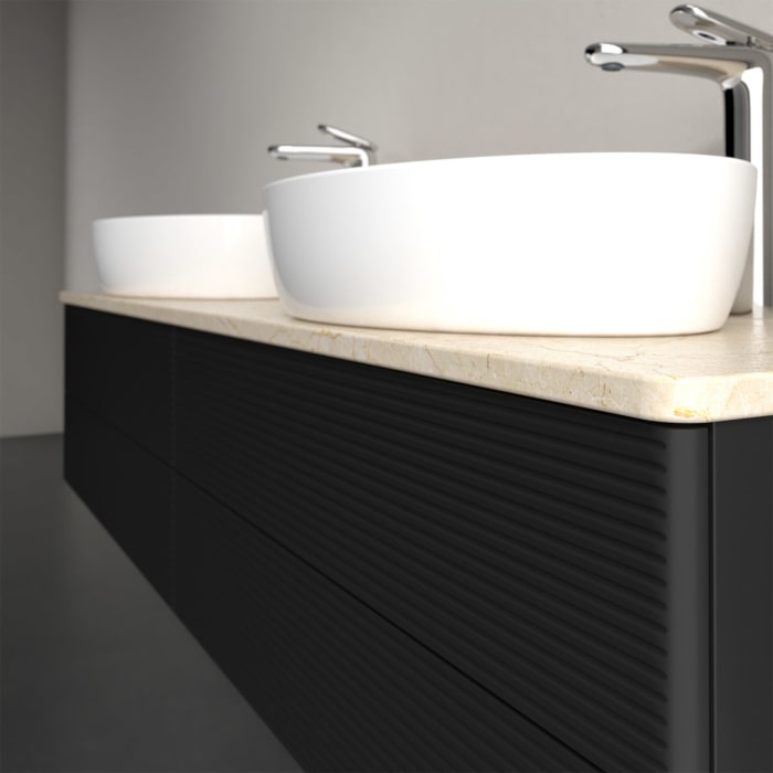 Villeroy & Boch Antao Waschbeckenunterschrank, 160 x 19 cm, 4 Auszüge, Fronten mit Struktur, mit Hahnloch, für Waschtisch links und rechts