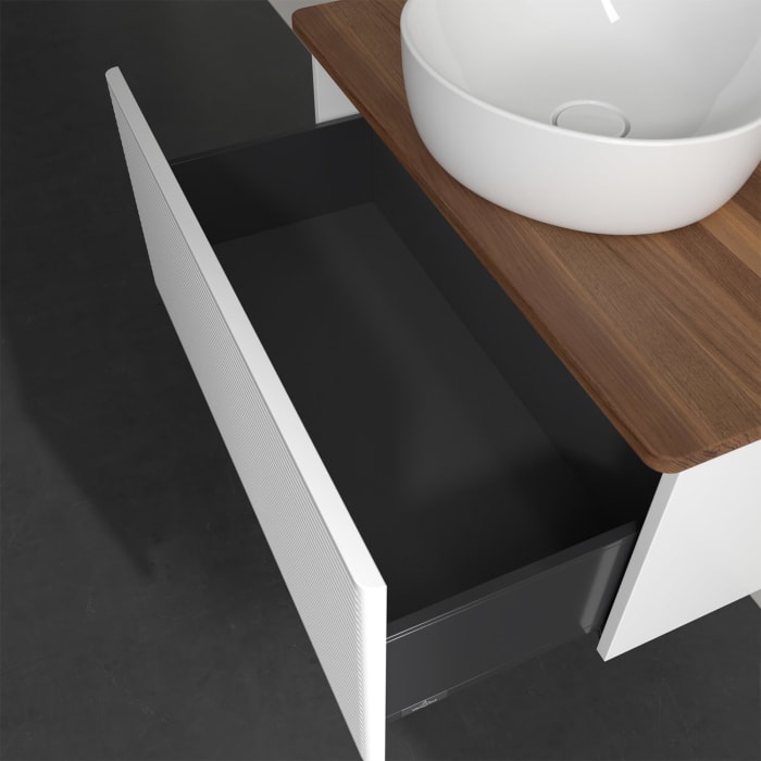 Villeroy & Boch Antao Waschbeckenunterschrank, 80 x 36 cm, 1 Auszug, Front mit Struktur, mit Hahnloch