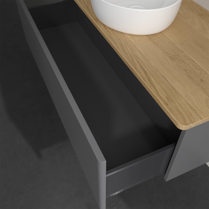 Villeroy & Boch Antao Waschbeckenunterschrank, 120 x 36 cm, 1 Auszug, Front ohne Struktur, ohne Hahnloch, für Waschtisch mittig