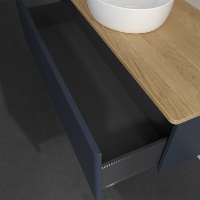 Villeroy & Boch Antao Waschbeckenunterschrank, 120 x 36 cm, 1 Auszug, Front ohne Struktur, ohne Hahnloch, für Waschtisch mittig