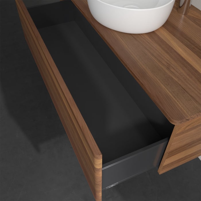 Villeroy & Boch Antao Waschbeckenunterschrank, 120 x 36 cm, 1 Auszug, Front ohne Struktur, mit Hahnloch, für Waschtisch mittig