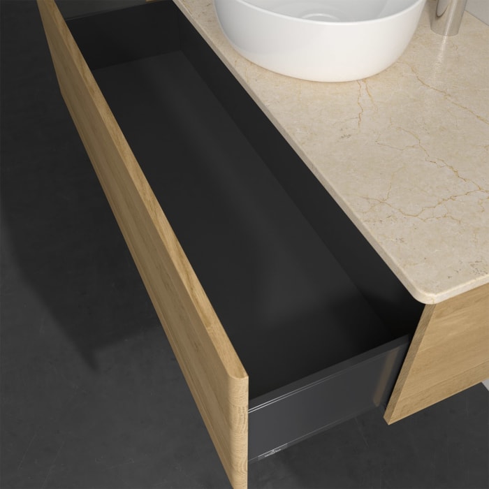 Villeroy & Boch Antao Waschbeckenunterschrank, 120 x 36 cm, 1 Auszug, Front ohne Struktur, mit Hahnloch, für Waschtisch mittig