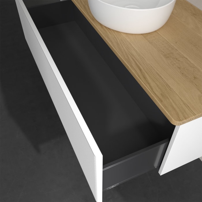 Villeroy & Boch Antao Waschbeckenunterschrank, 120 x 36 cm, 1 Auszug, Front mit Struktur, ohne Hahnloch, für Waschtisch mittig