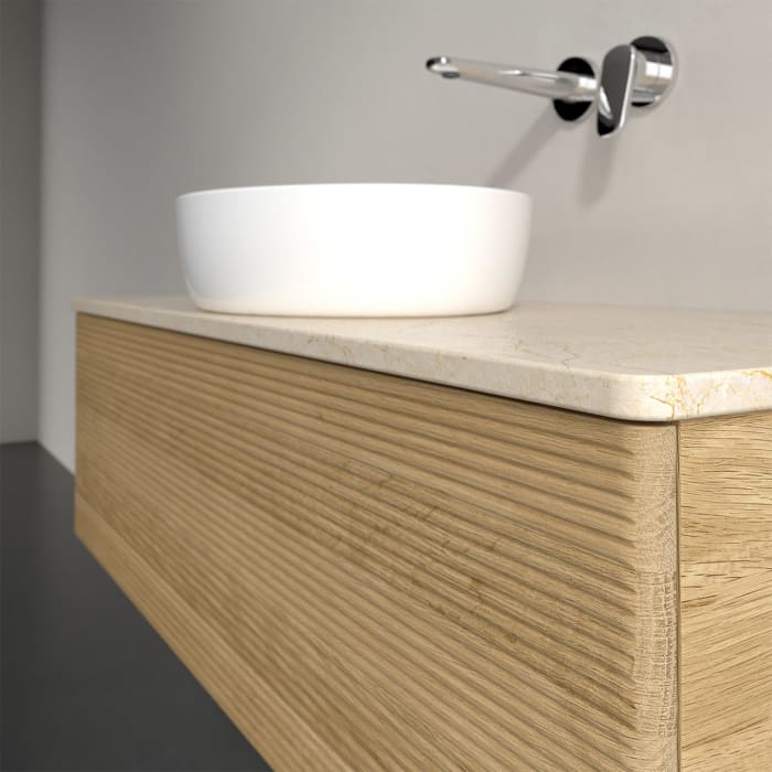 Villeroy & Boch Antao Waschbeckenunterschrank, 120 x 36 cm, 1 Auszug, Front mit Struktur, ohne Hahnloch, für Waschtisch mittig