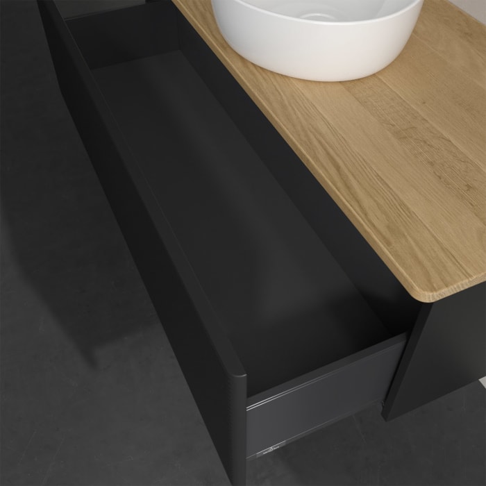 Villeroy & Boch Antao Waschbeckenunterschrank, 120 x 36 cm, 1 Auszug, Front mit Struktur, ohne Hahnloch, für Waschtisch mittig