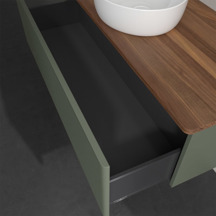 Villeroy & Boch Antao Waschbeckenunterschrank, 120 x 36 cm, 1 Auszug, Front mit Struktur, ohne Hahnloch, für Waschtisch mittig