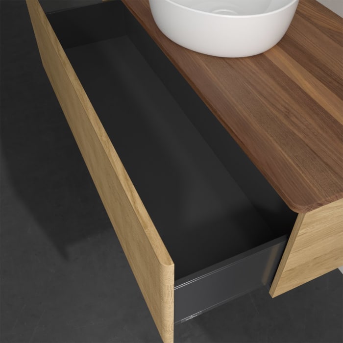 Villeroy & Boch Antao Waschbeckenunterschrank, 120 x 36 cm, 1 Auszug, Front mit Struktur, ohne Hahnloch, für Waschtisch mittig