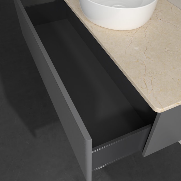 Villeroy & Boch Antao Waschbeckenunterschrank, 120 x 36 cm, 1 Auszug, Front mit Struktur, ohne Hahnloch, für Waschtisch mittig