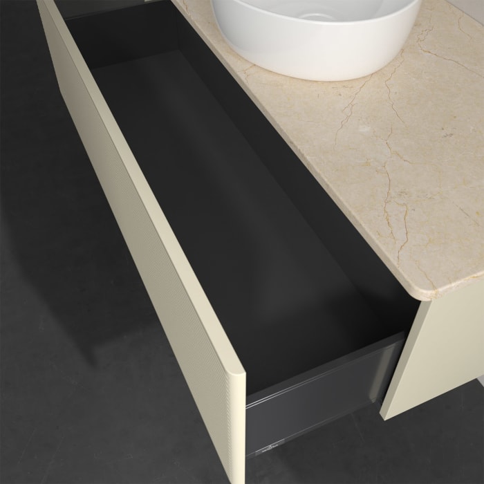 Villeroy & Boch Antao Waschbeckenunterschrank, 120 x 36 cm, 1 Auszug, Front mit Struktur, ohne Hahnloch, für Waschtisch mittig