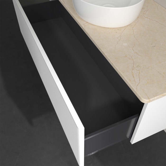 Villeroy & Boch Antao Waschbeckenunterschrank, 120 x 36 cm, 1 Auszug, Front mit Struktur, ohne Hahnloch, für Waschtisch mittig