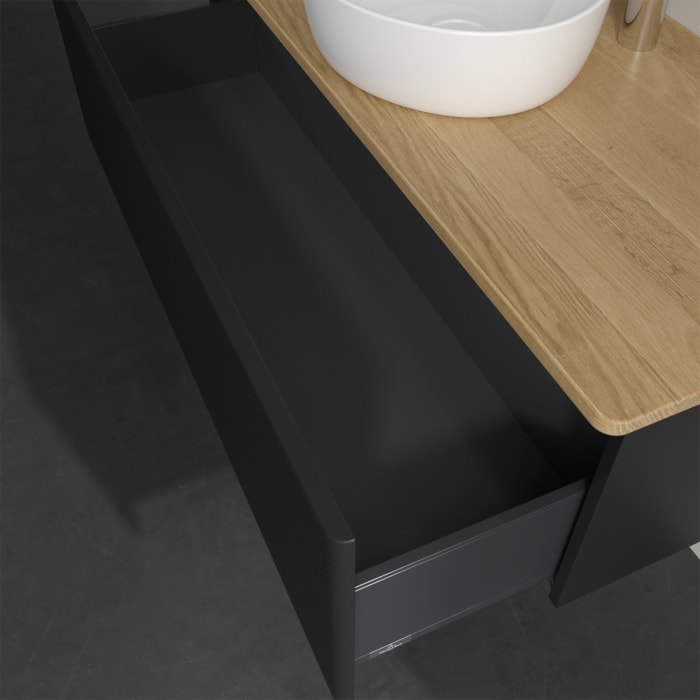 Villeroy & Boch Antao Waschbeckenunterschrank, 120 x 36 cm, 1 Auszug, Front mit Struktur, mit Hahnloch, für Waschtisch mittig