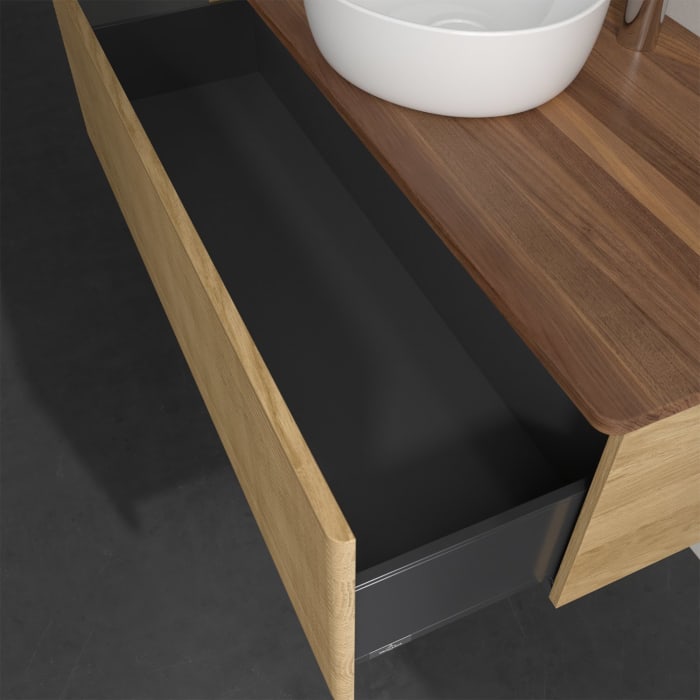 Villeroy & Boch Antao Waschbeckenunterschrank, 120 x 36 cm, 1 Auszug, Front mit Struktur, mit Hahnloch, für Waschtisch mittig