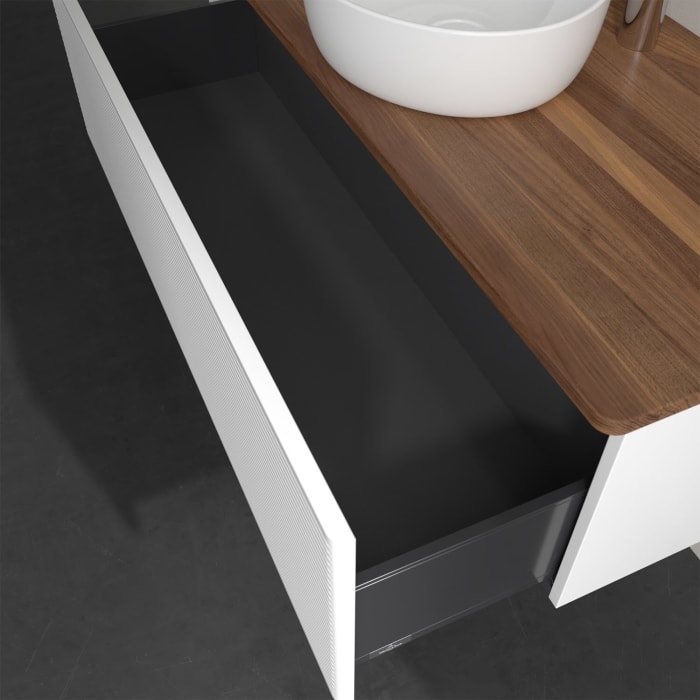 Villeroy & Boch Antao Waschbeckenunterschrank, 120 x 36 cm, 1 Auszug, Front mit Struktur, mit Hahnloch, für Waschtisch mittig