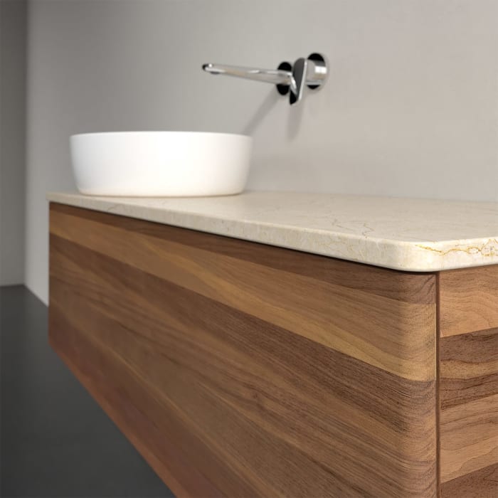 Villeroy & Boch Antao Waschbeckenunterschrank, 120 x 36 cm, 1 Auszug, Front ohne Struktur, ohne Hahnloch, für Waschtisch links