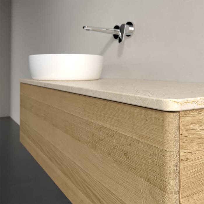 Villeroy & Boch Antao Waschbeckenunterschrank, 120 x 36 cm, 1 Auszug, Front ohne Struktur, ohne Hahnloch, für Waschtisch links