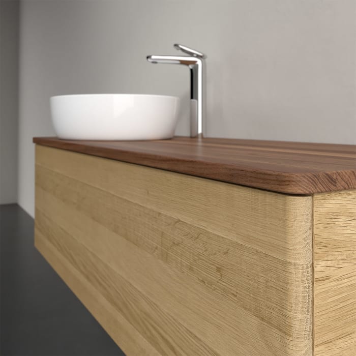 Villeroy & Boch Antao Waschbeckenunterschrank, 120 x 36 cm, 1 Auszug, Front ohne Struktur, mit Hahnloch, für Waschtisch links