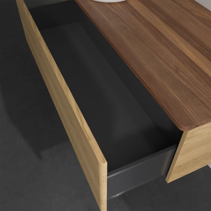 Villeroy & Boch Antao Waschbeckenunterschrank, 120 x 36 cm, 1 Auszug, Front ohne Struktur, ohne Hahnloch, für Waschtisch links