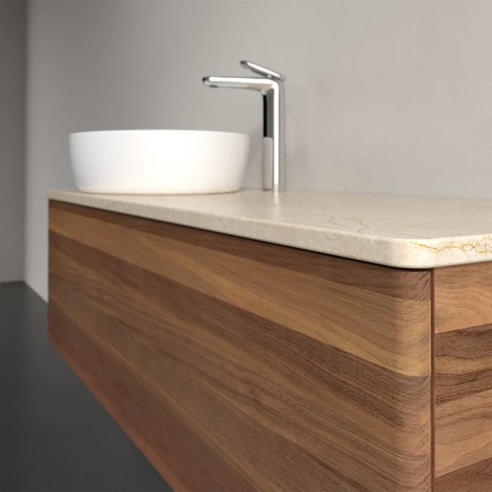 Villeroy & Boch Antao Waschbeckenunterschrank, 120 x 36 cm, 1 Auszug, Front ohne Struktur, mit Hahnloch, für Waschtisch links