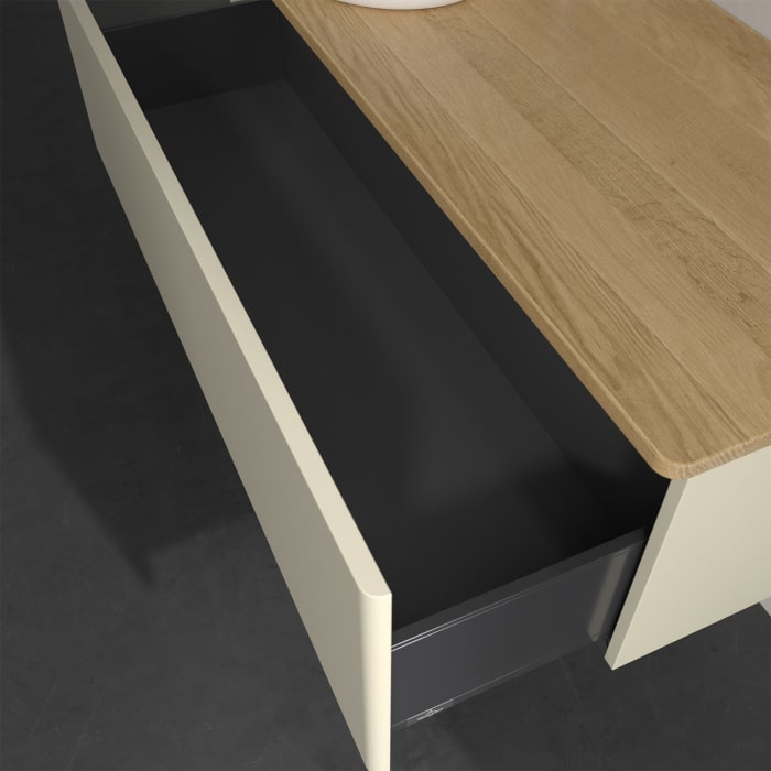 Villeroy & Boch Antao Waschbeckenunterschrank, 120 x 36 cm, 1 Auszug, Front ohne Struktur, mit Hahnloch, für Waschtisch links