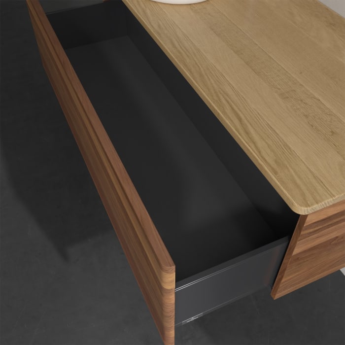 Villeroy & Boch Antao Waschbeckenunterschrank, 120 x 36 cm, 1 Auszug, Front ohne Struktur, mit Hahnloch, für Waschtisch links