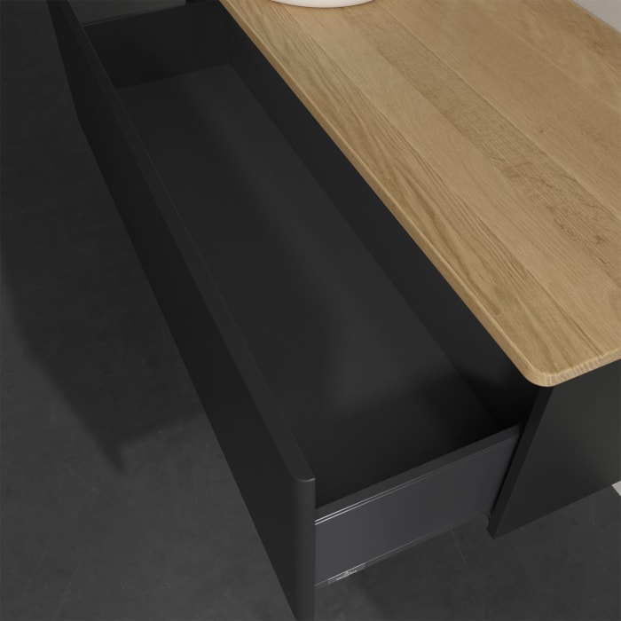 Villeroy & Boch Antao Waschbeckenunterschrank, 120 x 36 cm, 1 Auszug, Front ohne Struktur, mit Hahnloch, für Waschtisch links