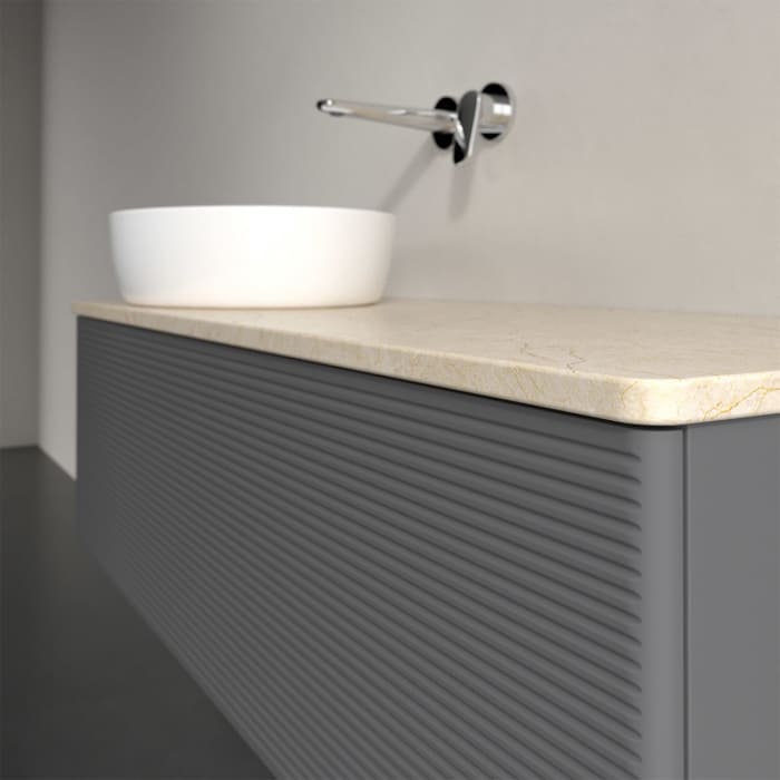 Villeroy & Boch Antao Waschbeckenunterschrank, 120 x 36 cm, 1 Auszug, Front mit Struktur, ohne Hahnloch, für Waschtisch links