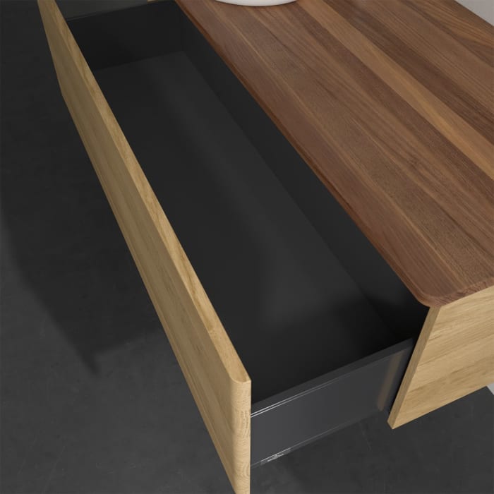 Villeroy & Boch Antao Waschbeckenunterschrank, 120 x 36 cm, 1 Auszug, Front ohne Struktur, mit Hahnloch, für Waschtisch links