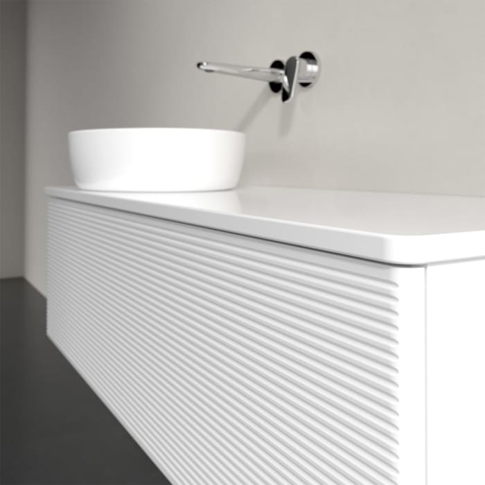 Villeroy & Boch Antao Waschbeckenunterschrank, 120 x 36 cm, 1 Auszug, Front mit Struktur, mit Hahnloch, für Waschtisch links