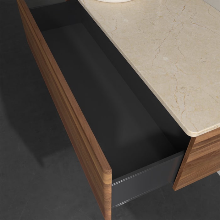 Villeroy & Boch Antao Waschbeckenunterschrank, 120 x 36 cm, 1 Auszug, Front ohne Struktur, mit Hahnloch, für Waschtisch links