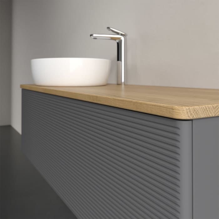 Villeroy & Boch Antao Waschbeckenunterschrank, 120 x 36 cm, 1 Auszug, Front mit Struktur, mit Hahnloch, für Waschtisch links